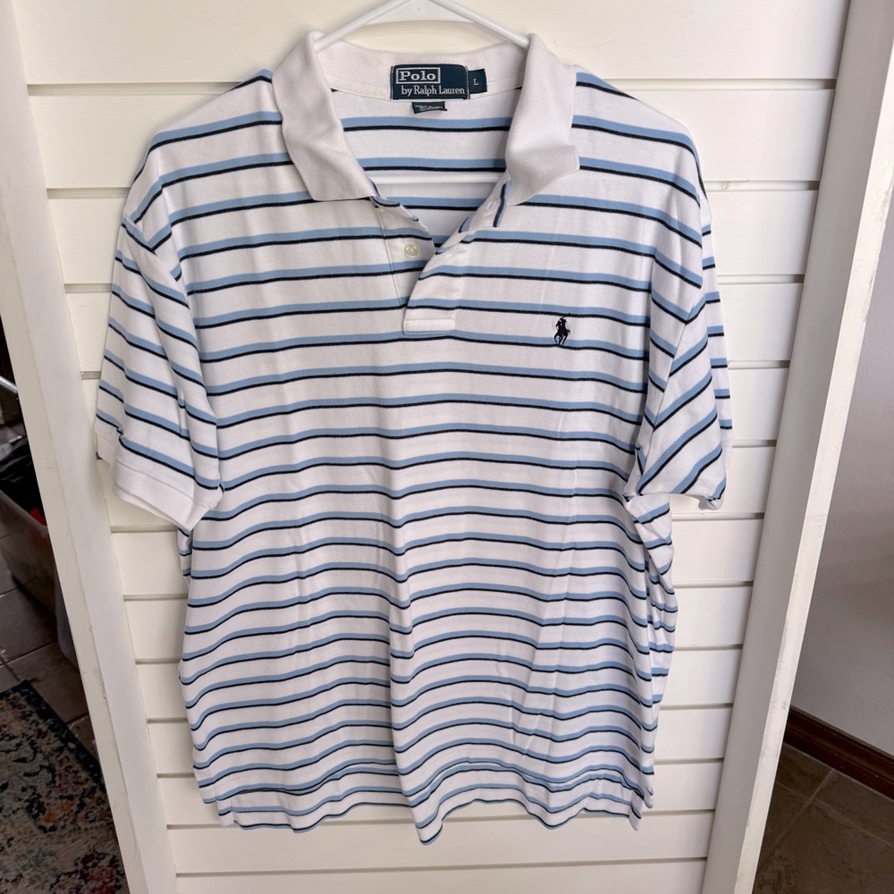 Ralph Lauren White and Blue Striped Polo Shirt